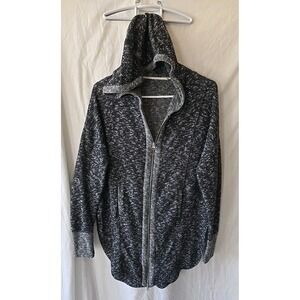 MM Hooded Gray/black Full-zip Cardigan W/pockets Rounded Bottom & Back Side Slit